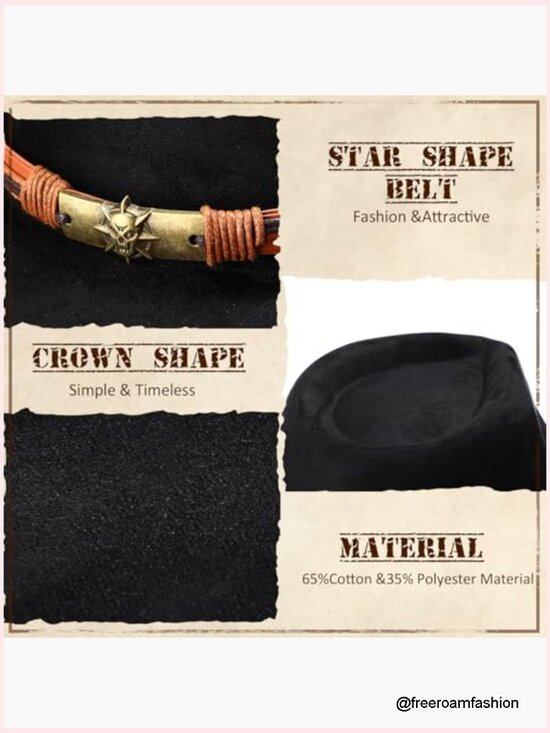 4 Pack Cowboy Hats - Wide Brim Felt Western Suede Panama Cap for Adults main image 5